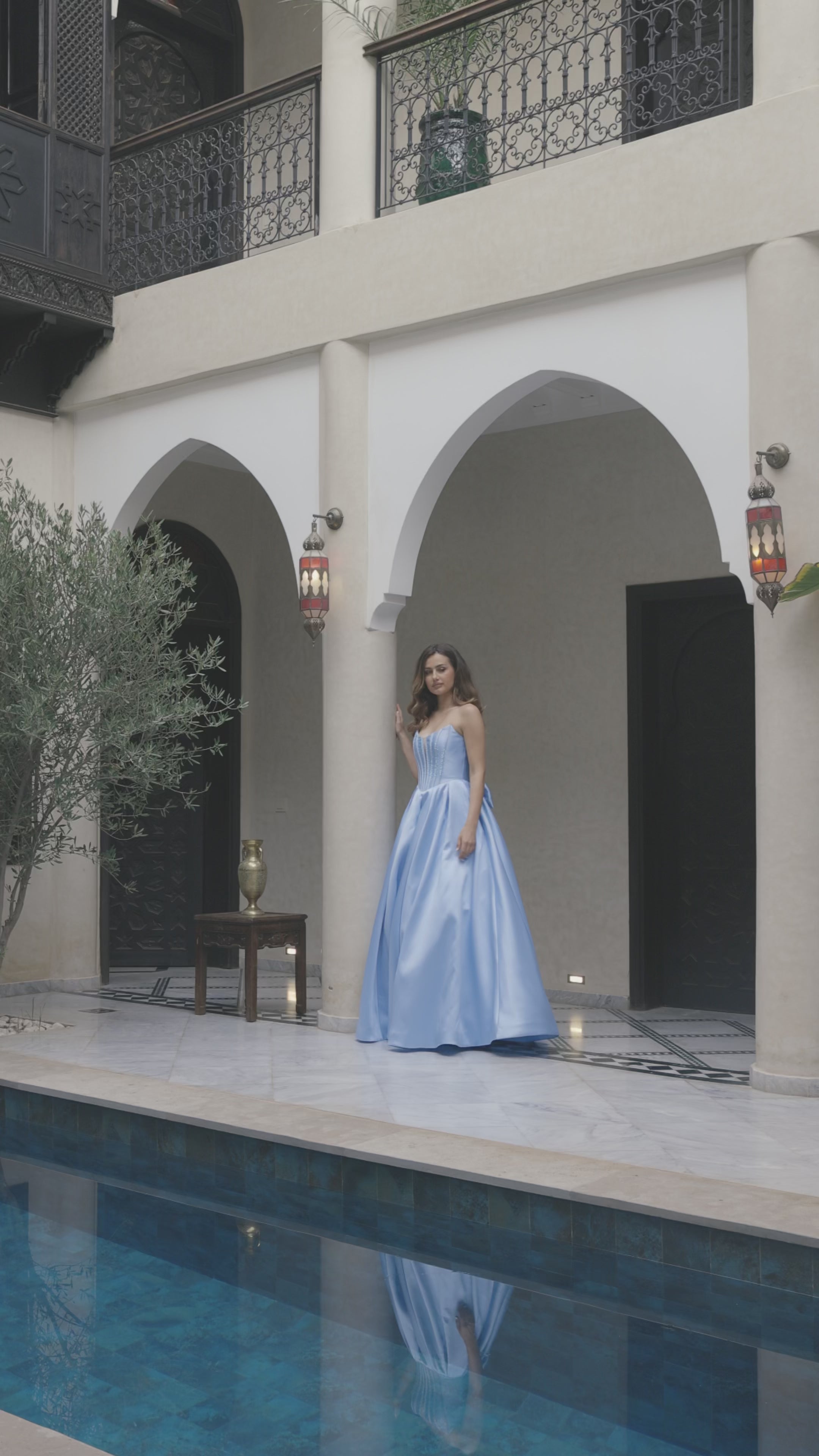 Harper - Blue Corset Ballgown With Hot Fix Studs