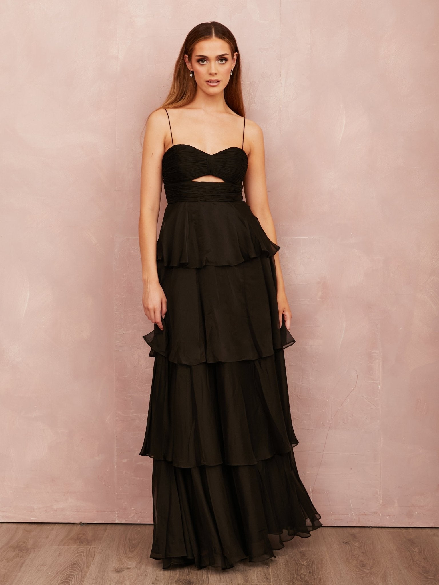 Riley - Black Bikini Top Wedding Guest Chiffon Dress