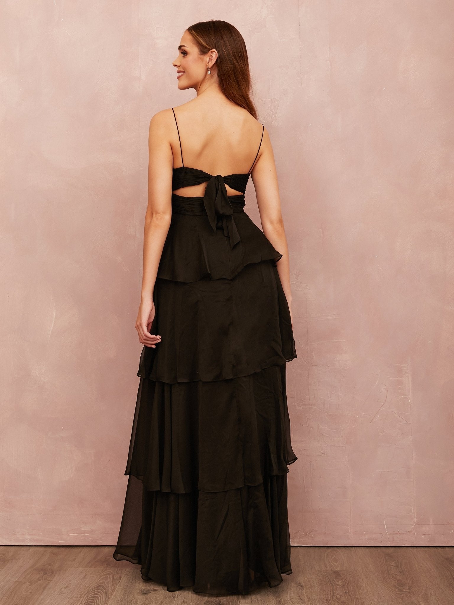 Riley - Black Bikini Top Wedding Guest Chiffon Dress