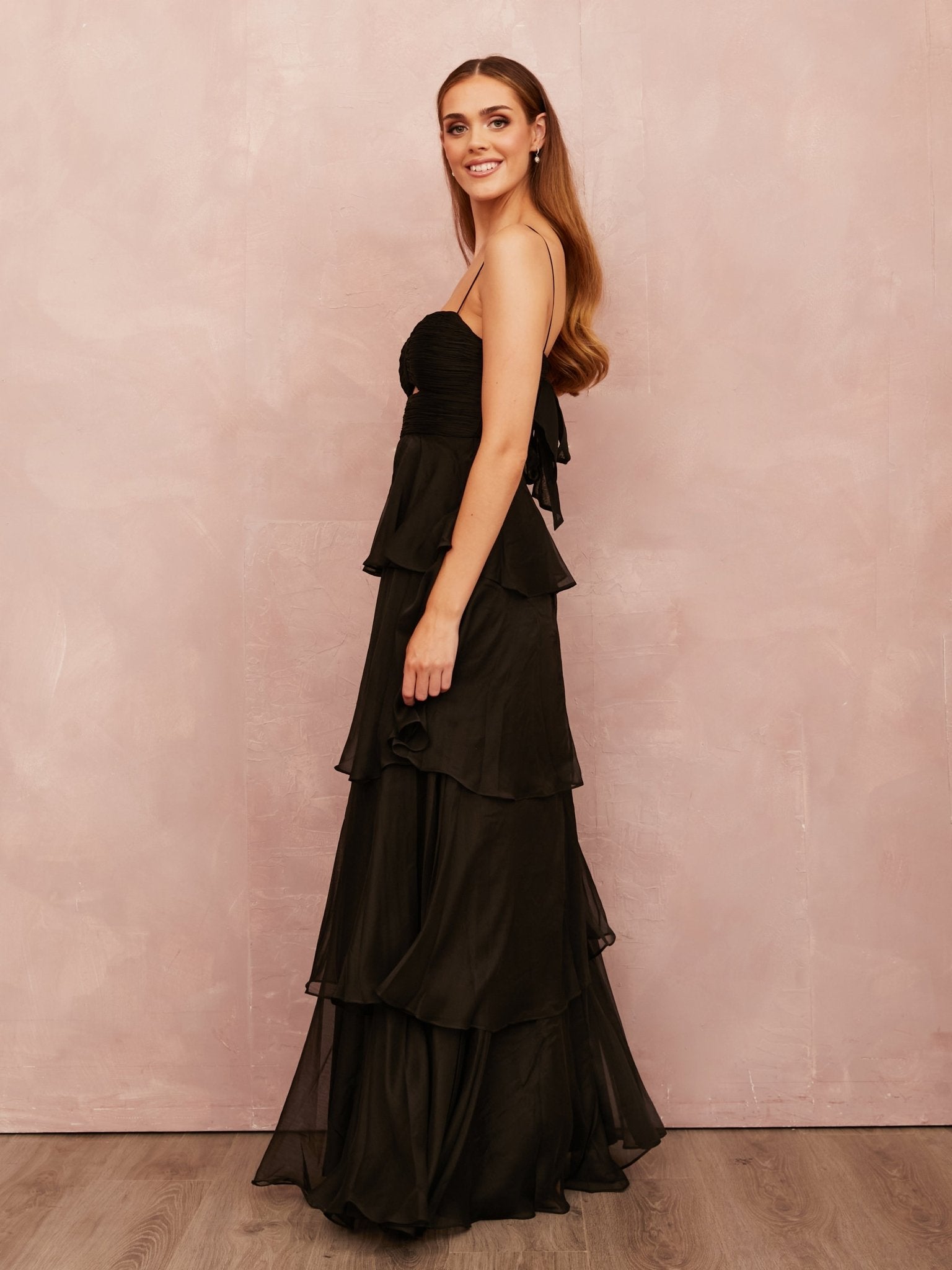 Riley - Black Bikini Top Wedding Guest Chiffon Dress