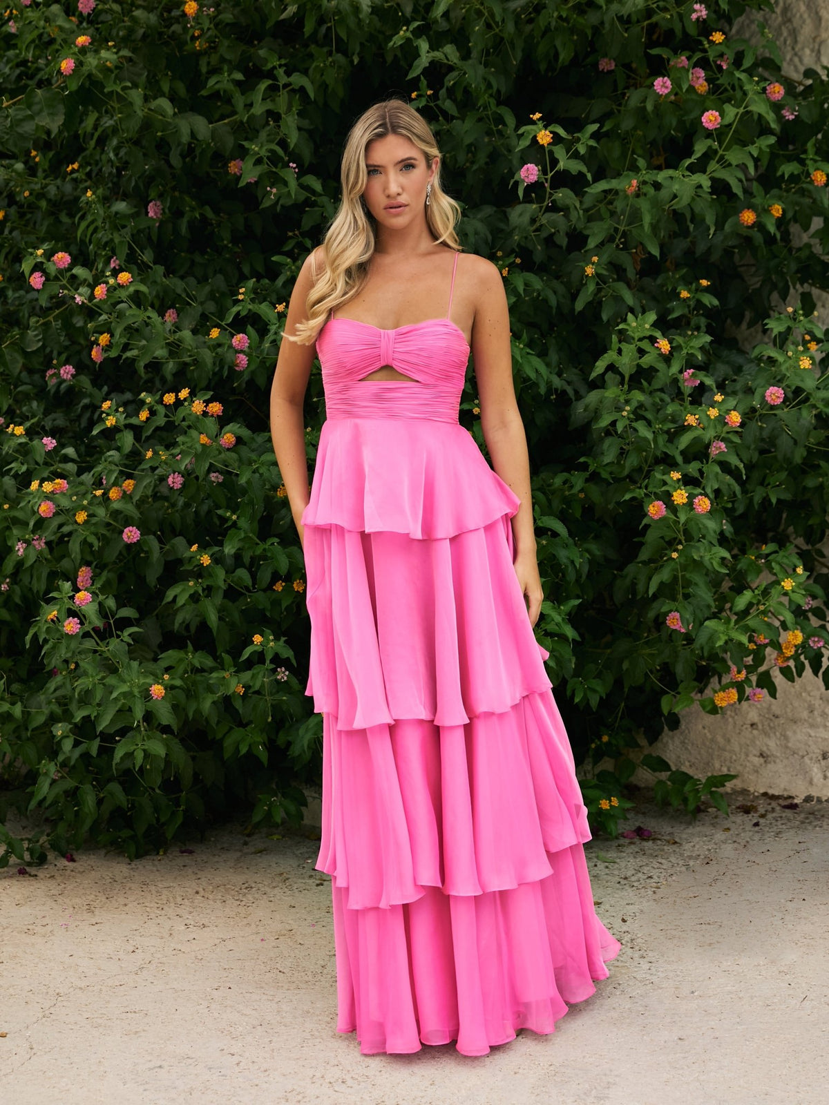 Riley - Bubblegum Bikini Top Wedding Guest Chiffon Dress
