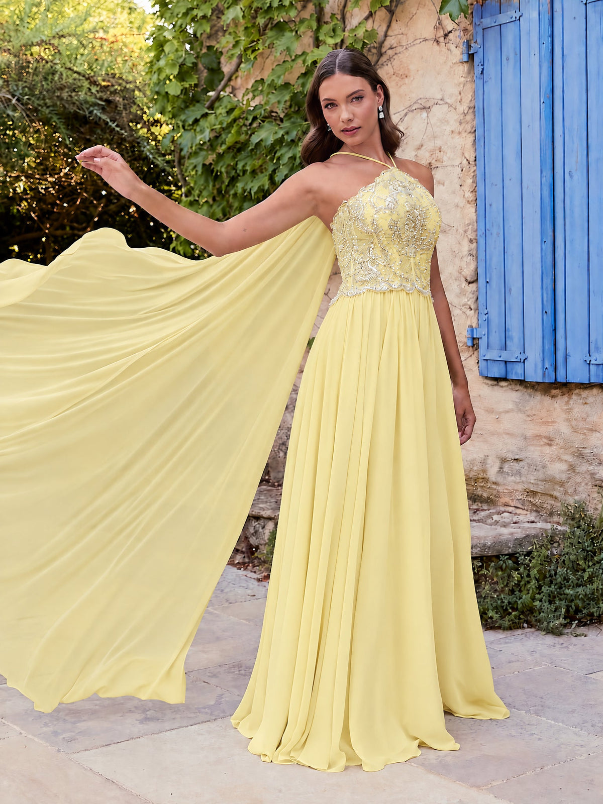 Rosalia - Lemon Halter Neck Gown