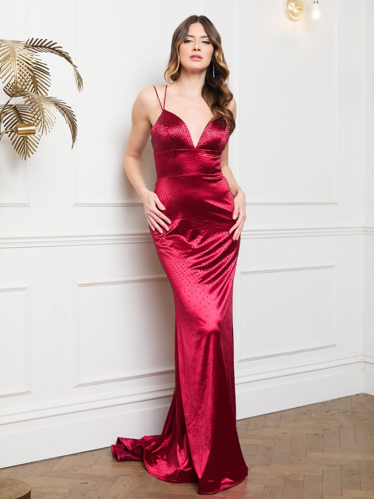 Sadie - Red Stretch Lycra Sparkle Prom Dress