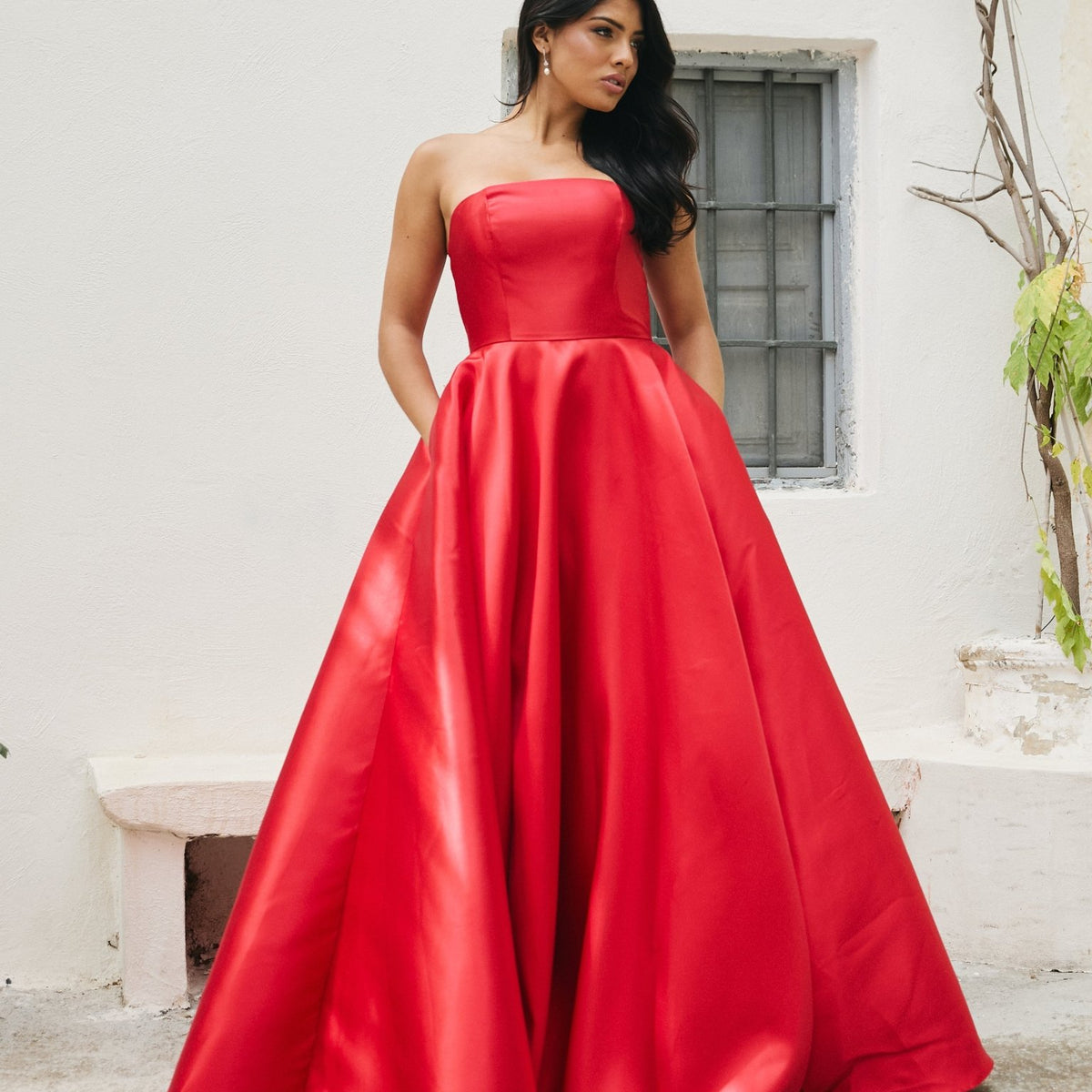 Sasha Red Best Selling Strapless Satin Ball Gown
