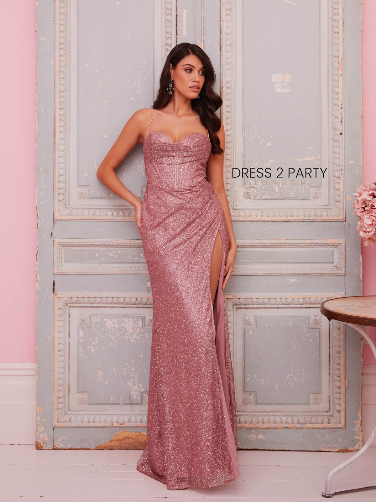Savannah - Rose Glitter Tulle Corset Dress With Wrap Skirt