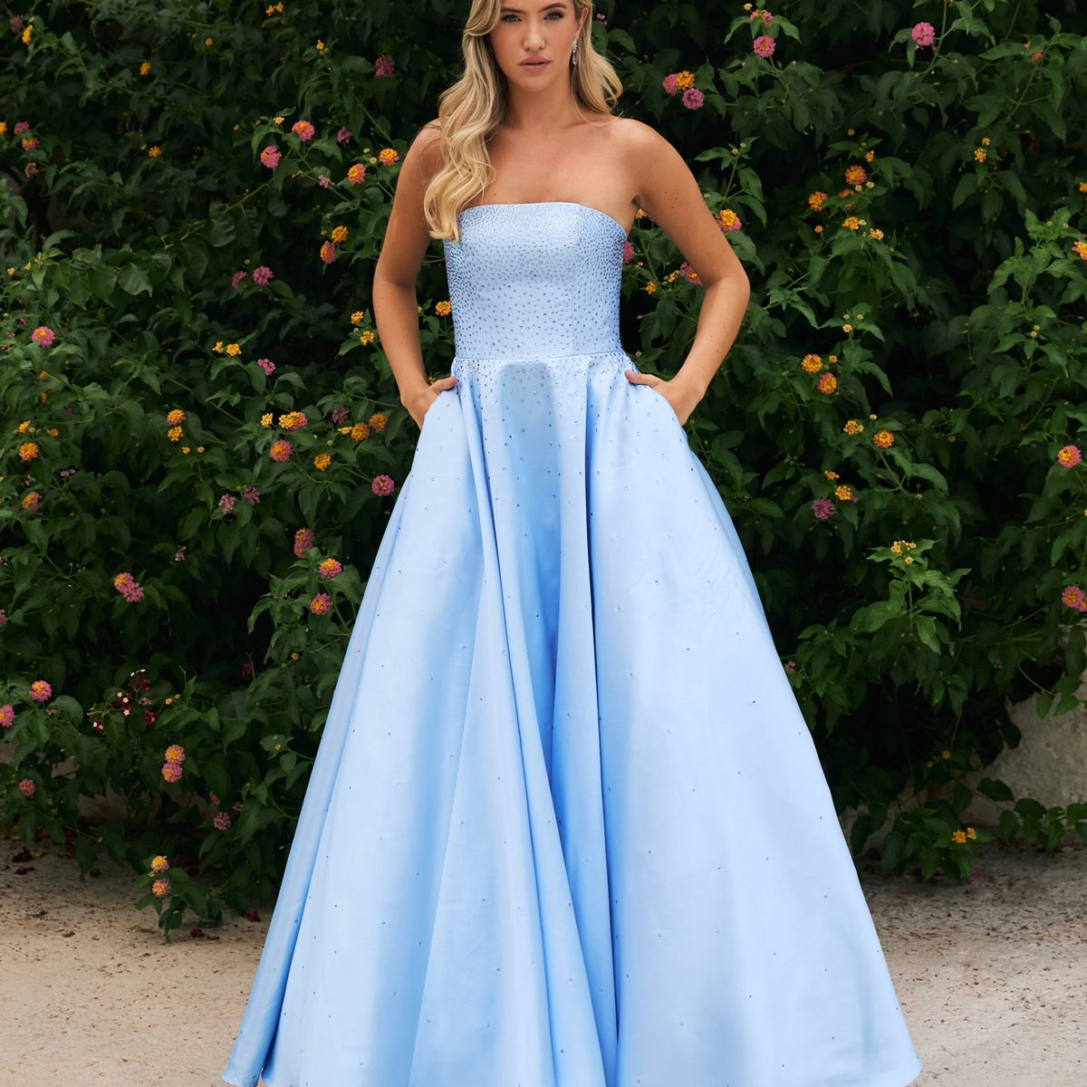 Summer - Light Blue Strapless Ball Gown with Studs Summer - Light Blue Strapless Ball Gown with Studs