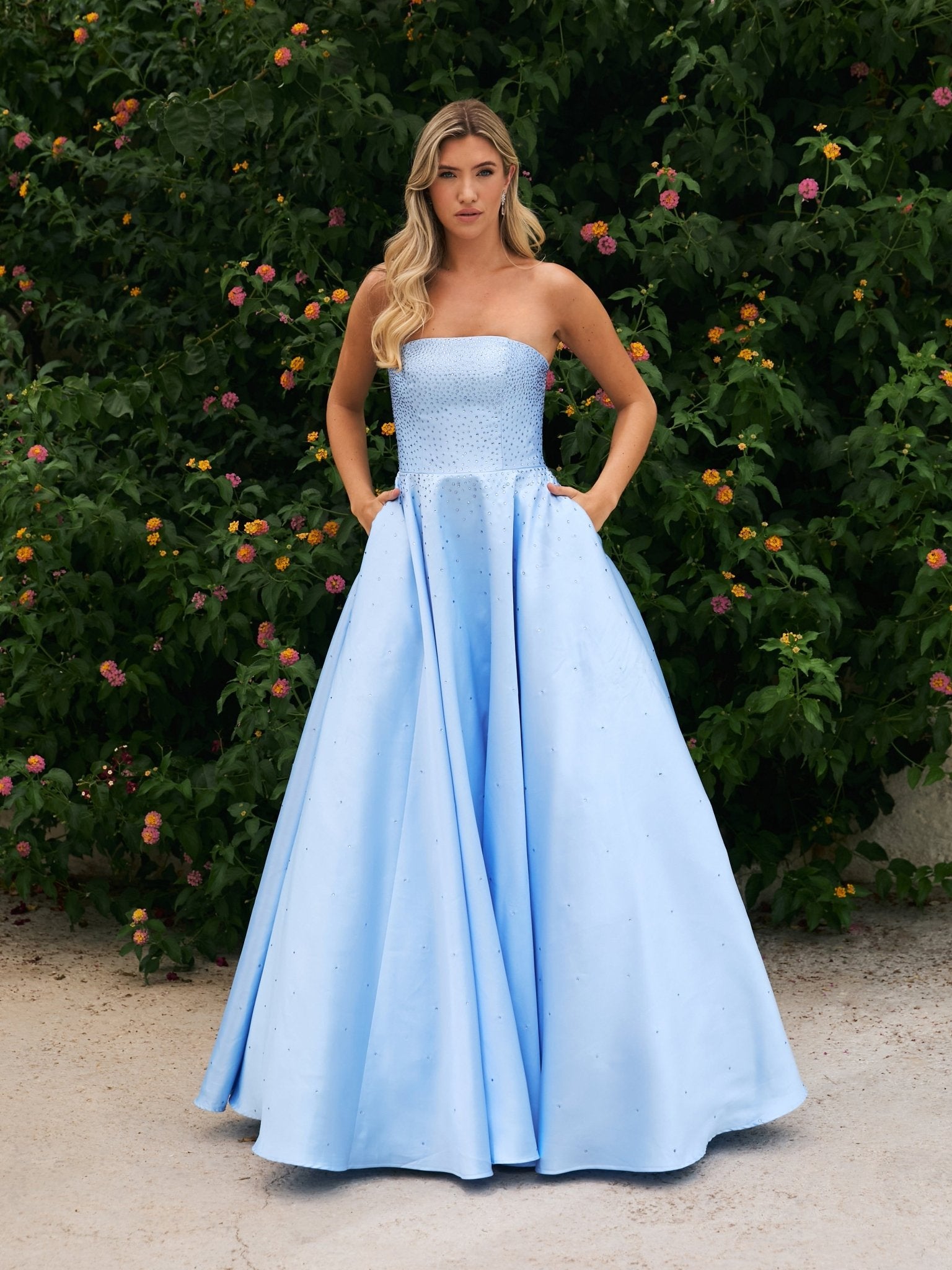 Summer - Light Blue Strapless Ball Gown with Studs Summer - Light Blue Strapless Ball Gown with Studs